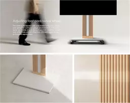 Laikiklis Fitueyes zen serijos dizainerio tv staliukas 32 40 43 50 55 60 65 colių televizoriams, pasukamas, reguliuojamo aukščio, buko medienos, baltas