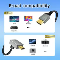 Riieyoca 8k Micro Hdmi į Hdmi adapterio kabelis, 90 laipsnių kampu aukštyn Micro Hdmi Male į Hdmi Male 8k@60hz 4k@120hz 48gbps didelės spartos Hdmi 2.1 jungties kabelis nešiojamam kompiuteriui, televizoriui (0.5m)