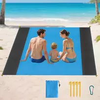 Paplūdimio pledas, atsparus smėliui, 210 x 200 cm, didelis, vandeniui atsparus paplūdimio kilimėlis su 4 kuoliukais, smėliui atsparus paplūdimio rankšluostis paplūdimiui, žygiams, stovyklavimui, iškylai, lengvas ir atsparus plyšimui (šviesiai mėlynas)