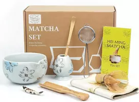 Hei Ming Matcha rinkinys, 8 dalių ceremoninis Matcha arbatos rinkinys, pilkas keramikinis Matcha dubuo ir bambukinė šluotelė