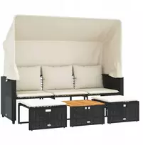 3-vietė sodo sofa su stogeliu ir pufais, juoda