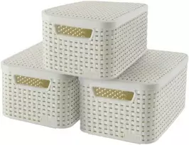 Curver 240586 dėžė daiktams rattan-look plastikas dramblio kaulo spalvos dydis S 29 x 20 x 13 cm