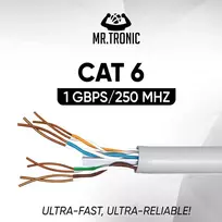 Mr. Tronic 100 m ethernet tinklo kabelis cat 6, lan tinklo kabelis greitam ir patikimam internetui, awg24 masės kabelis cat 6, didelis kabelis 1gbps, 250 mhz, utp cca (100 metrų, pilkas)