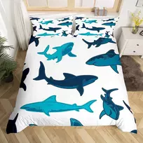 Shark patalynė ir lininė jūros gyvūnų antklodės užvalkalas berniukams mergaitėms vaikų kambario dekoras mielas jūros gyvenimas viengulis lovos užtiesalas su 1 pagalvės užvalkalu