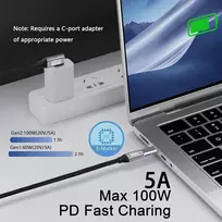 Gelrhonr 90 laipsnių kampo Usb C ilginamasis laidas, 10Gbps Usb 3.2 Gen2 laidas, stačiu kampu Type C kištukas į lizdą prailgintuvas 100 W / 5 A greito įkrovimo nailoninis pintas laidas, skirtas Usb C įrenginiams (2 m / 6,5 pėdos)