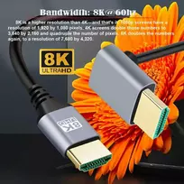 Chenyang Hdmi 2.1 kabelis, hdmi male į male 90 laipsnių žemyn kampu 8k@60hz 4k@120hz 48gbps itin greitas paauksuotas kabelis 1.0m televizoriui, monitoriui, kompiuteriui