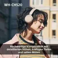 Sony Wh-ch520 belaidės Bluetooth ausinės – iki 50 valandų baterijos veikimo laikas su greito įkrovimo funkcija, ant ausų dedamas modelis – juodos spalvos