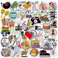 Muzikos lipdukų rinkinys, 50 vnt., muzikos natos, instrumentai, vandeniui atsparūs vinilo lipdukai, skirti iškarpų albumui, nešiojamam kompiuteriui, riedlentei, lagaminui, šalmui (music)