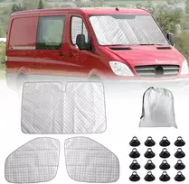 Termoizoliacinė priekinio stiklo uždanga Opaltool Mercedes Sprinter 2006-2019 automobiliams, 3 vnt., atspari vandeniui, Uv spinduliams, apsauga nuo saulės, žiemą apsauga nuo sniego, priekinio stiklo uždangalas su juoda nugara, 98% užtamsinimas