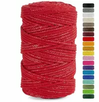 Macrame Raudonas pintas medvilninis virvelis makramė 5mm su sidabro siūlu