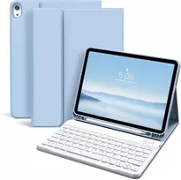 Klaviatūros dėklas Kvtvou, skirtas Ipad A16 2025 11-os Kartos/ipad 10-os kartos 2022, 11/10,9 colio, plonas lankstus Tpu dėklas su rašiklio laikikliu, Bluetooth nuimama Qwertz klaviatūra, šviesiai mėlynas