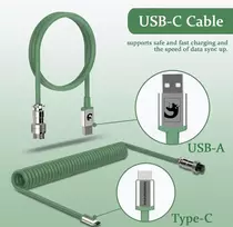 Mambasnake C01 spiralinis klaviatūros kabelis, profesionalus spiralinis Usb-c kabelis mechaninėms klaviatūroms, Type-c į Usb-a kabelis su nuimama metaline aviacine jungtimi, Tpu skirtas žaidimų klaviatūroms, Pc, Mac, kompiuteriui - žalias
