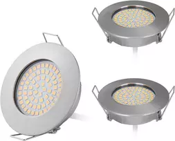 Lubinis šviestuvas Hcfei 3 plokščių mini led įleidžiamų prožektorių rinkinys 230 V, tik 28 mm montavimo gylis, plokščias lubų prožektorius, 400 liumenų, 3,5 W, šlifuotas nerūdijantis plienas, 65–68 mm skylės išpjova (šiltai balta 3000)
