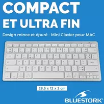 Bluestork – belaidė bluetooth klaviatūra kompiuteriui, suderinama su windows 11, 10, 8 ir mac os – mini klaviatūra pc/mac french azerty, kompaktiška, itin plona, lengva, tyli – nauja 2024 (balta)