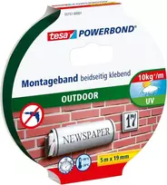 Tesa Powerbond Outdoor – dvipusė lauko tvirtinimo juosta – vandeniui atspari, stipri, atspari Uv spinduliams juosta – 5 m x 19 mm
