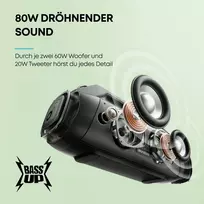 Kompiuterio kolonėlės Soundcore Anker Motion Boom Plus Ip67 lauko kolonėlė, 80w stereo garsas, individualus Eq ir Bassup, Usb-c, Bluetooth, integruotas maitinimo blokas, atspari vandeniui, stovyklavimui, prie baseino, paplūdimyje, sode