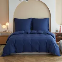 Simple&opulence Bambuko patalynės komplektas 220 x 240 cm, šilkinis ir minkštas antklodės užvalkalas, vėsus patalynės komplektas, puikiai tinkantis odai ir plaukams, su pagalvių užvalkalais, tamsiai mėlynas