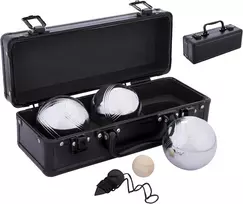 Engelhart - 010124 - metalinių petankės kamuolių rinkinys su aliuminio dėklu - 3 kamuoliai po 74 mm, 720 g - transportavimo dėklas 26,5 x 10 x 9 cm - petankės žaidimas - triplette - kamuolių žaidimas