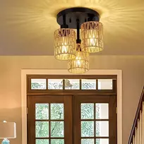 Pakabinamas šviestuvas 2 x boho rotango gaubtas pakabinamam šviestuvui, toršerui, popierinis gaubtas pakabinamam šviestuvui, krepšys-gaubtas, pakabinamas žibintas, stalinio šviestuvo atsarginis gaubtas, priedai stalinei lempai, pakabinamiems šviestuvams, lubiniam šviestuvui