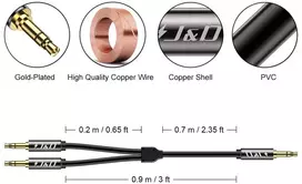 J&d paauksuotas [vario apvalkalas] [sunkus] 3.5mm 1/8" trs kištukas į 2 x 3.5mm 1/8" ts kištuką stereo audio adapterio kabelis - 0.9 metro