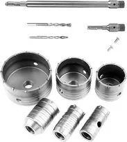 Grąžtų betono grąžtų rinkinys su 2 fiksavimo varžtais ir 2 bandomaisiais grąžtais 35 mm 40 mm 50 mm 65 mm 80 mm 110 mm, skirtas švarioms skylėms betone gręžti, numatytasis