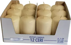 12 žvakių, skersmuo 5 cm, aukštis 8 cm, dramblio kaulo spalvos