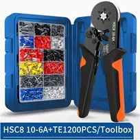 Espectronix Hsc8 10-6a repliavimo įrankių rinkinys, anglinio plieno rankenų rinkinys su gnybtais, 1200 vienetų, šešiakampis repliavimas, šaltai presuotos kabelių jungtys