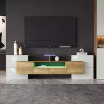 Tv staliukas 200 cm, baltas blizgesys, led, modernus dizainas, svetainės baldai