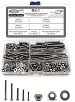 360 apvaliagalvių varžtų su šešiabriaune įpjova/torx (tx) rinkinys pagal iso 7380-1 standartą + šešiakampė veržlė din 934 ir poveržlė din 125, nerūdijantis plienas, dydis m5