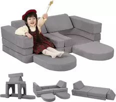 Memorecool žaisminga vaikiška sofa iš velveto – 10 dalių modulinė vaikiška sofa-lova, kordas žaidimų kambariui