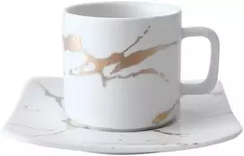 Ydolimmer espresso puodelių rinkinys, porcelianiniai mocha puodeliai su lėkštele, marmuro imitacijos keraminis kavos puodelis, cappuccino puodelis, 90 ml mažas puodelis (baltas)