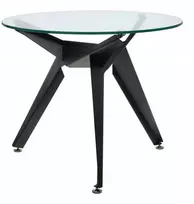 Apvalus stiklinis stalas Art Pro, industrialinis, modernus, juodas pagrindas, 90 cm, loft stilius