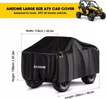 Xxxl keturračio atv uždangalas Anzome 420d Oxford audinys vandeniui atsparus 250 x 110 x 120 cm didelis transporto priemonės uždangalas apsauginis uždangalas atv atsparus žiemai dulkėms lietui uv apsauga (juodas)