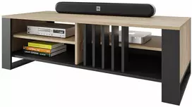 TV staliukas Meble Pitus Rtv spintelė Rtviii Son, staliukas televizoriui 145, moderni su lamėlėmis, loft stiliaus, Sonoma/juoda