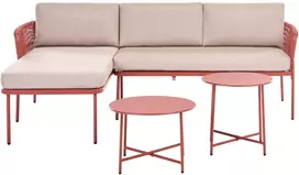 Lauko baldų komplektas Beliani „ONZO“ dešininė sodo kampinė sofa 3 asmenims su staliukais, metalinė, raudona
