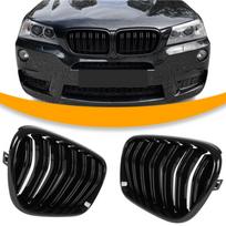 Dvigubos priekinės grotelės BMW X3 F25 (2011–2014 m.), juodos blizgios, kairė ir dešinė, komplektas