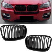 Dvigubos priekinės grotelės BMW X5 E70 (2006–2013 m.), juodos blizgios, kairė ir dešinė, komplektas