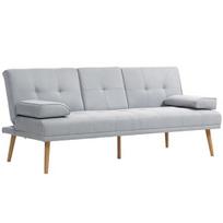 Sofa lova 3 vietų su reguliuojamu atlošu ir sulankstomu staliuku, šviesiai pilka