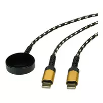 ROLINE USB Split-Ladekabel, bis 60W + Ladepad (bis 15W), fr Samsung Gerte, Typ C - C, schwarz / gold, 1,2 m