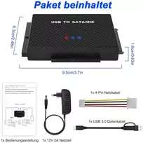 Meiriyfa usb 3.0 į sata/ide konverterio adapteris, ide sata į usb + type c išorinio kietojo disko adapterio duomenų perdavimo konverterio rinkinys, skirtas 2,5"/3,5" sata hdd/ssd ir ide hdd su 12v/2a maitinimo šaltiniu