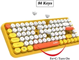Felicon 308i belaidė retro klaviatūra, bluetooth tyli miela kompiuterio klaviatūra su apvaliais punk stiliaus klavišais, matine tekstūra, kompaktiška 84 klavišų, Qwerty, rašomosios mašinėlės dizainas, geltona, skirta Pc, nešiojamam kompiuteriui, Mac