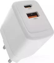 Emos - usb-a/c įkroviklis pd 20w - dvigubas usb maitinimo šaltinis su gan technologija - euro adapteris usb-c+a - 18w/20w usb įkrovimo kištukas powerdelivery išmaniesiems telefonams, iphone, planšetiniams kompiuteriams - 5-12 v, maks. 3 a - baltas