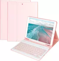 Klaviatūros dėklas 10.2 colių planšetiniam kompiuteriui ipad 9th gen 2021/8-os kartos 2020/7th gen 2019/ipad air 3 gen 2019/ipad pro 10.5 2017, magnetinė bluetooth nuimama qwertz vokiečių klaviatūra su apsauginiu dėklu (rožinė)