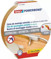 Tesa Powerbond – 2 siaurų dvipusių lipnių juostų pakuotė (5 m x 9 mm)