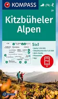 Kompass žygio žemėlapis 29 Kitzbüheler Alpės 1:50 000: 5in1 žygio žemėlapis su aktyviu gidu, detalūs žemėlapiai ir panorama, įskaitant žemėlapį, skirtą naudoti neprisijungus kompass programėlėje. Važiavimas dviračiu. Slidinėjimo turai.