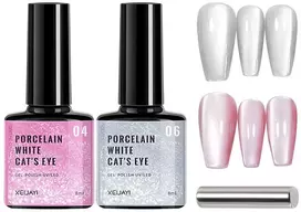 Cat Eye Uv gelinis nagų lakų rinkinys, 2 vnt., Jelly Cats gelinis nagų lakas, magnetinė spalva su Cat Eye magnetu nagams