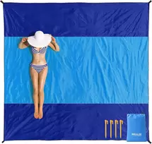 Miulee paplūdimio antklodė, atspari smėliui, vandeniui atsparus paplūdimio kilimėlis 200 x 210 cm, ypač didelė xxl pikniko antklodė, 4 tvirtinimo kampai, lauko antklodė, kempingo antklodė, kelioninė antklodė paplūdimiui, žygiams ir ekskursijoms
