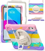 Braecn dėklas, skirtas ipad (a16) 11/10 kartos, 2025/2022 11/10.9 colių, tvirtas smūgiams atsparus apsauginis dėklas su ekrano apsauga, 360° besisukantis dirželis rankai ir stovas, rašiklio laikiklis, diržas per petį, rainbow