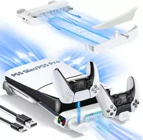 Tokluck horizontalus ps5 slim/pro laikiklis su aušintuvu, skirtas disc & digital, ps5 horizontalus stovas su ps5 įkrovimo stotele, ps5 horizontalus stovas, skirtas ps5 slim & pro konsolei (netinka ps5 2020)
