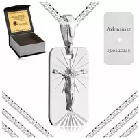 Sidabrinė grandinėlė su deimantiniu raštu + pakabukas medalionas 925 + graviravimas vyrui